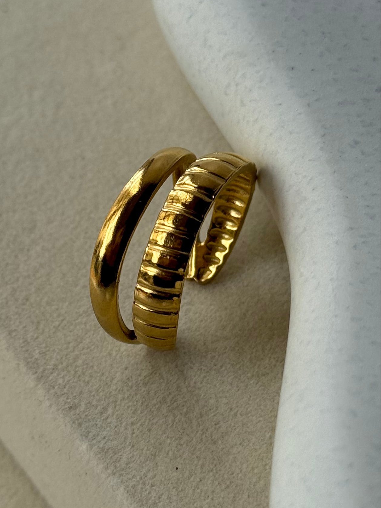Gold Double Band Textured Ring