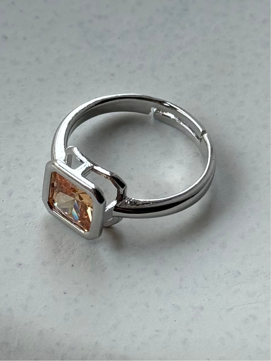 Silver Solitaire Rectangle Ring