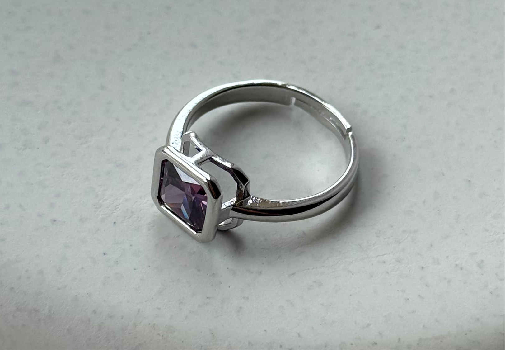 Silver Solitaire Rectangle Ring