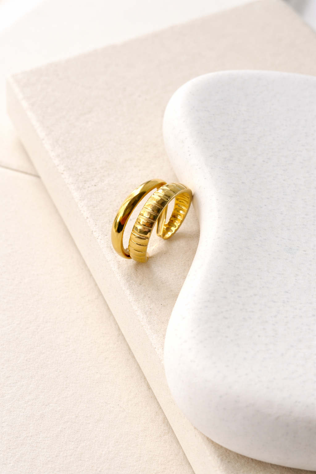 Gold Double Band Textured Ring