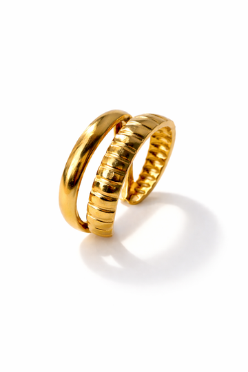 Gold Double Band Textured Ring