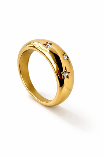 Starry Gold Band Ring - 7 cubic zirconia