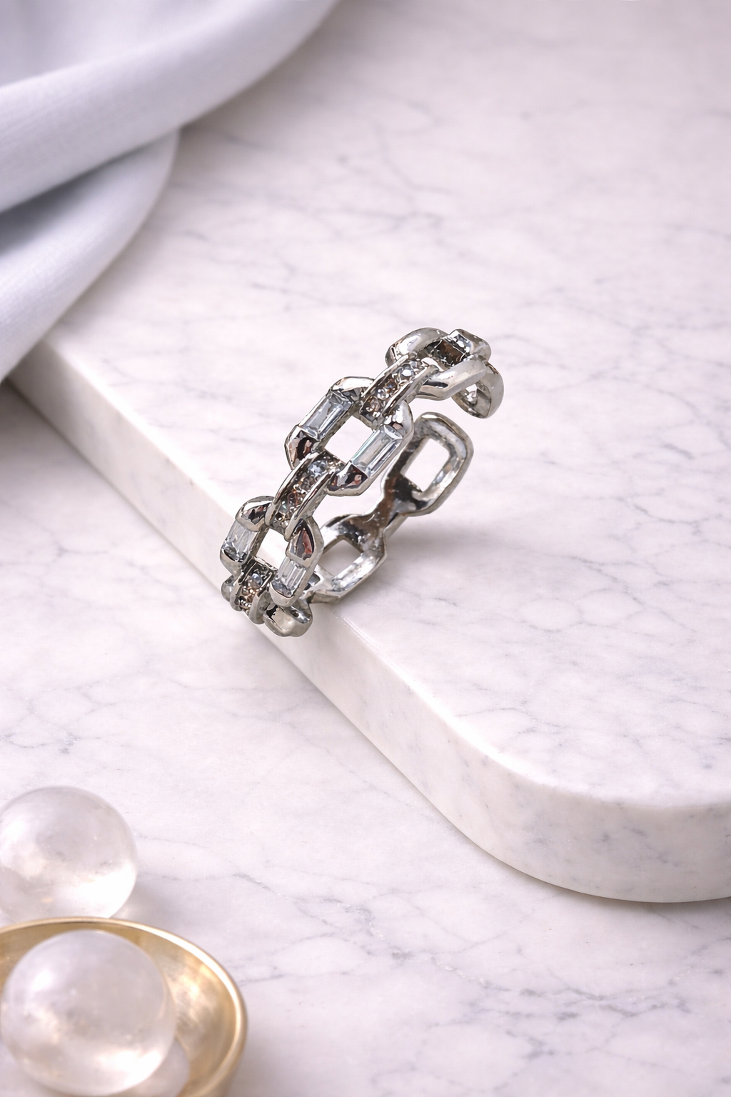 Silver Geometric Baguette Ring