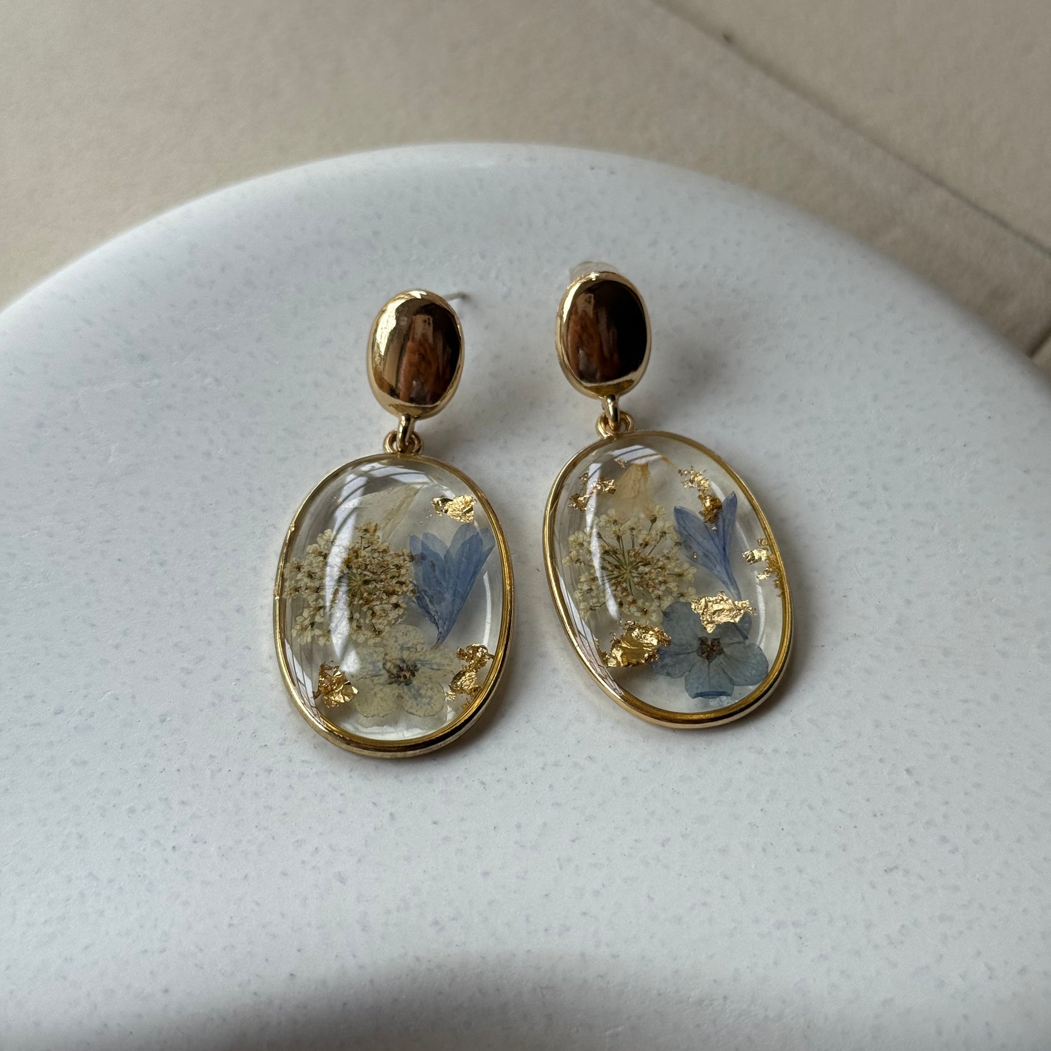 Floral Resin Oval Drop Earrings