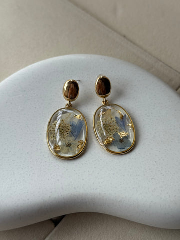 Floral Resin Oval Drop Earrings