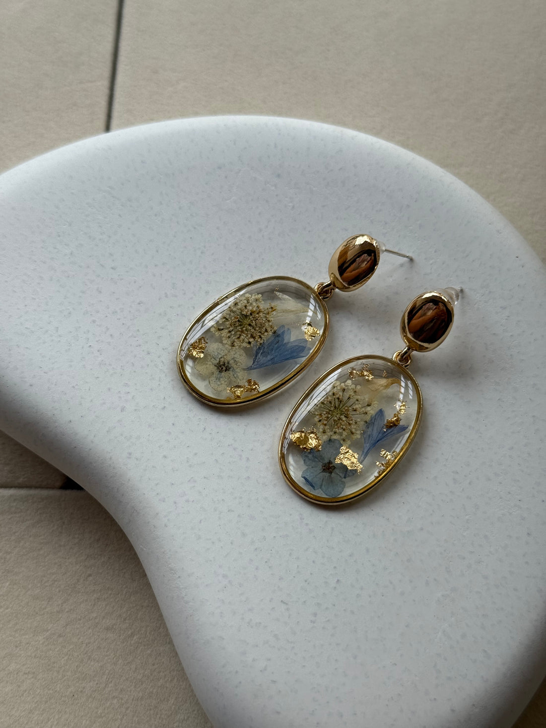 Floral Resin Oval Drop Earrings