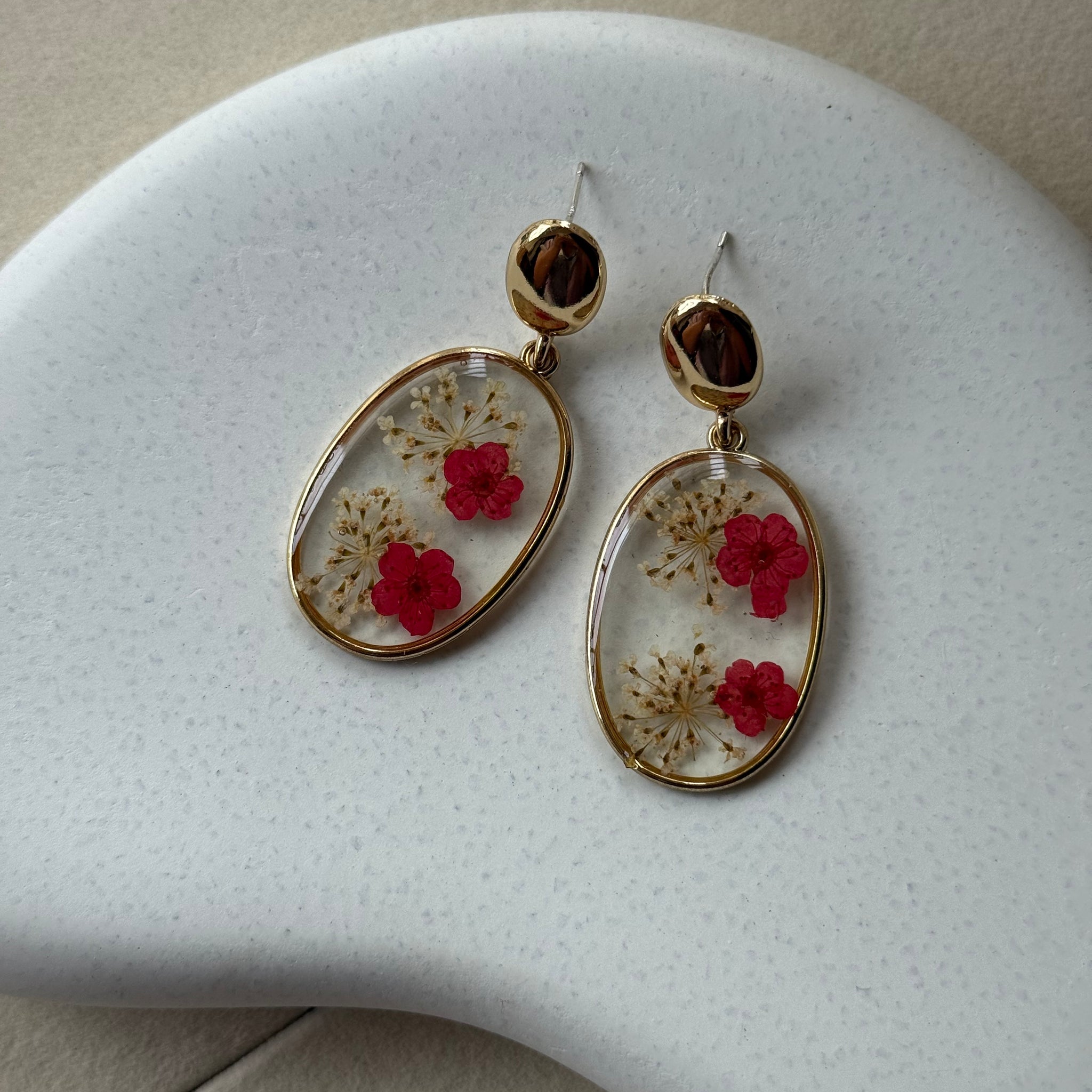 Floral Resin Oval Drop Earrings