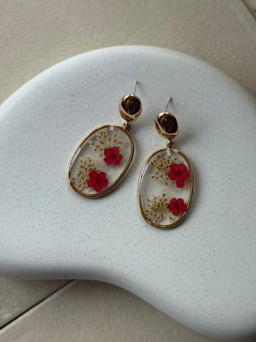 Floral Resin Oval Drop Earrings