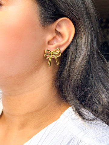 Golden Bow knot stud earing