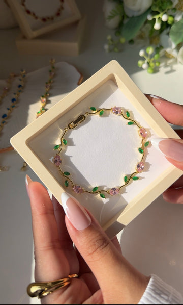 Tulip Charm Bracelet – Pink & Green 🌷💗💚